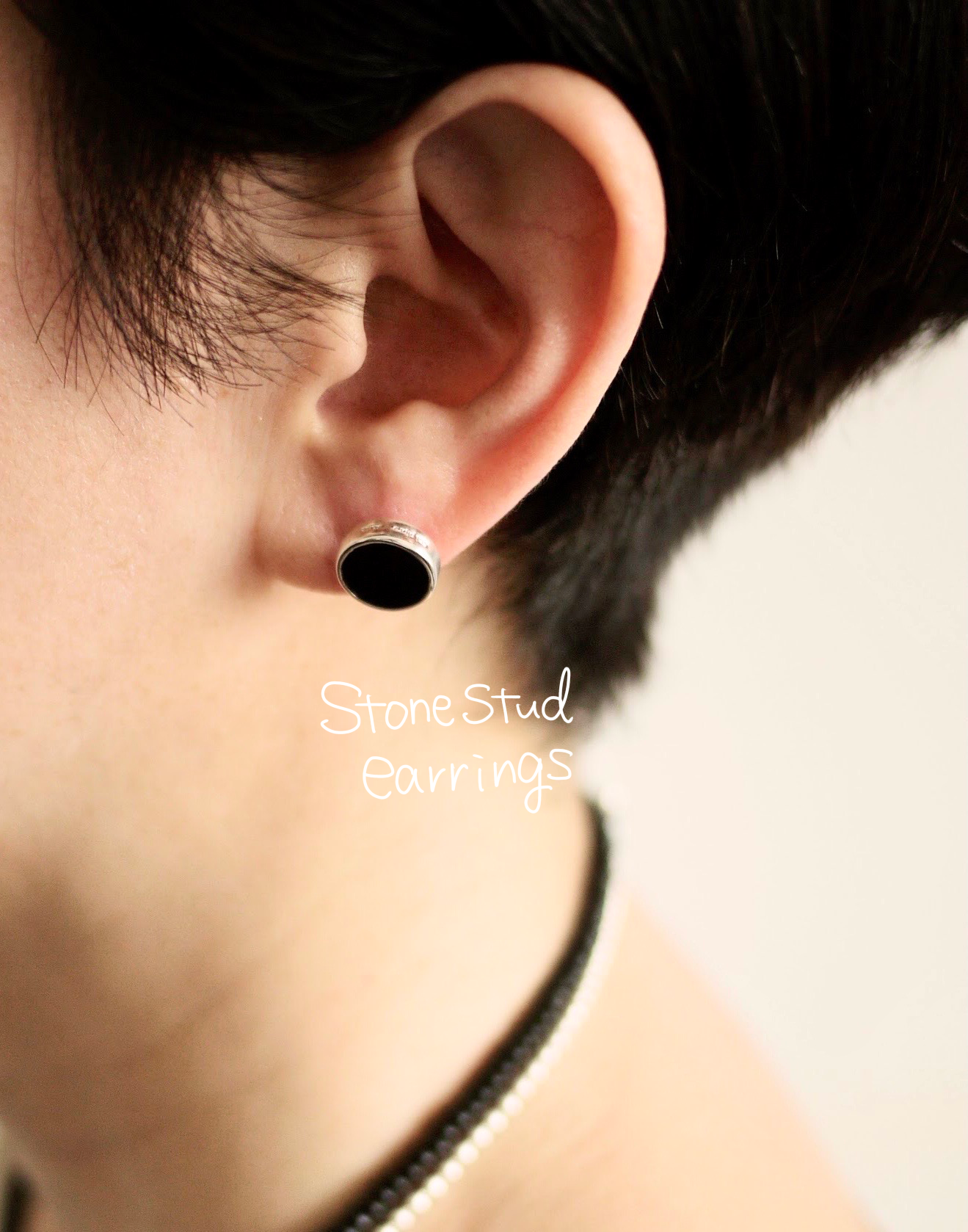 Stone stud earrings (1pair) 全2色